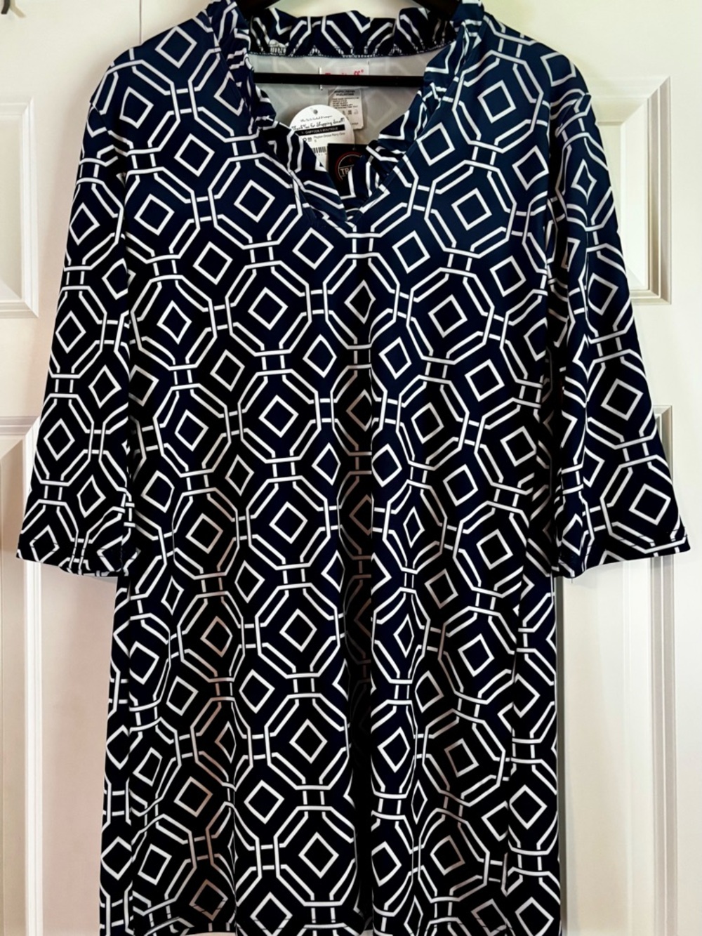 Top It Off Geometric Navy and White Dress